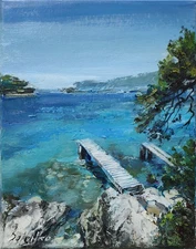 Original oil painting 8"x10", Blue sea, SeaSCAPE, Shore, SKy, Impressionism