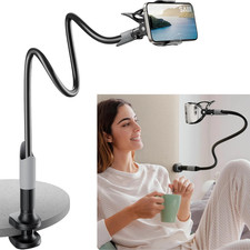 Gooseneck Bed Phone Holder, Flexible Long Arm Phone Mount Clip Bracket for Desk