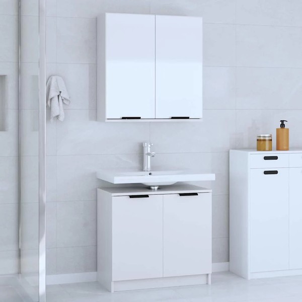 Vidaxl 2-Tlg. BadmöBel-Set Weiß Holzwerkstoff Neu-image