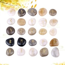 25 Pcs Engraved Natural Rune Stones Sets Pebbles for Telling