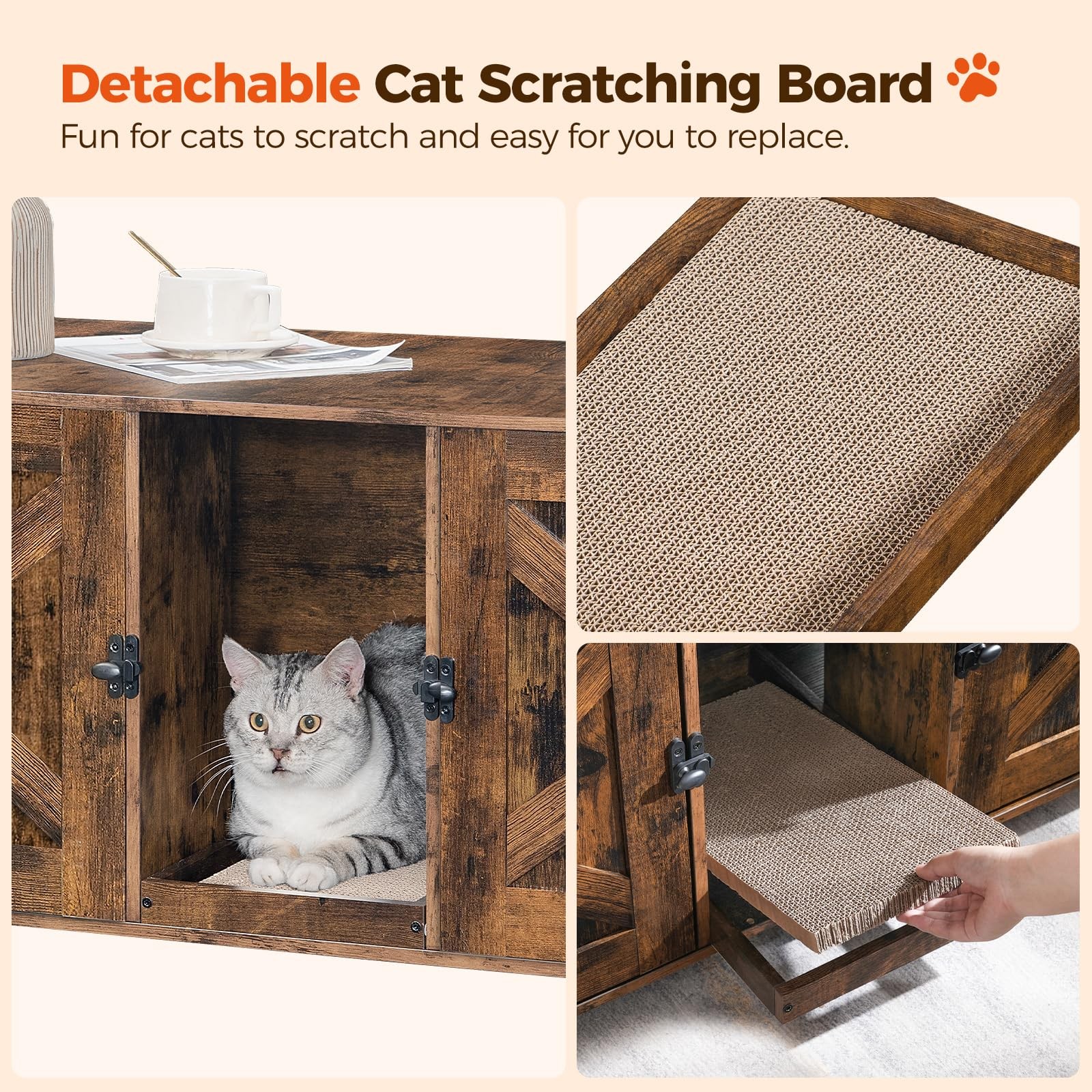 MAHANCRIS Hidden Litter Box Enclosure for 2 Cats, 47.2" Wooden Cat Washroom w/Sc