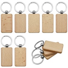 10PCS Rectangle Wooden Keychain Blanks with Key Rings for DIY Engraving Crafts