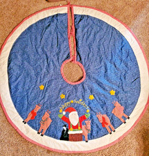 Huge Quilted Christmas Tree Skirt Happy Holidays Santa Reindeer Huge 58"