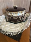 Hull Casserole With Lid In The "Kathy Kale" line brown drip glaze style.