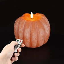Homemory Flickering Flameless Wax Pumpkin LED Candle with Remote, Timer, Dimmer,
