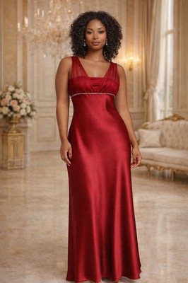 F.I.E.S.T.A Fashion 3XL Red Satin Maxi Dress Sheer Overlay Empire Waist  Elegant | eBay