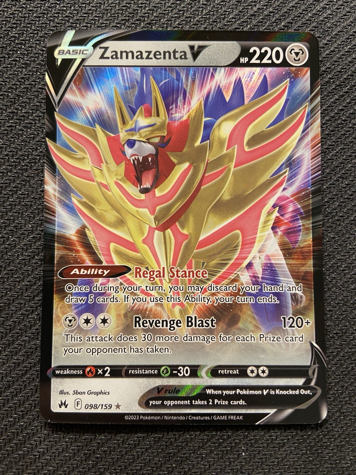 2023 Sword & Shield Crown Zenith ZAMAZENTA V 98/159 FULL ART HOLO