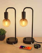 Set of 2 Industrial Table Lamps with USB Charging  Dimmable 2700K Bulbs