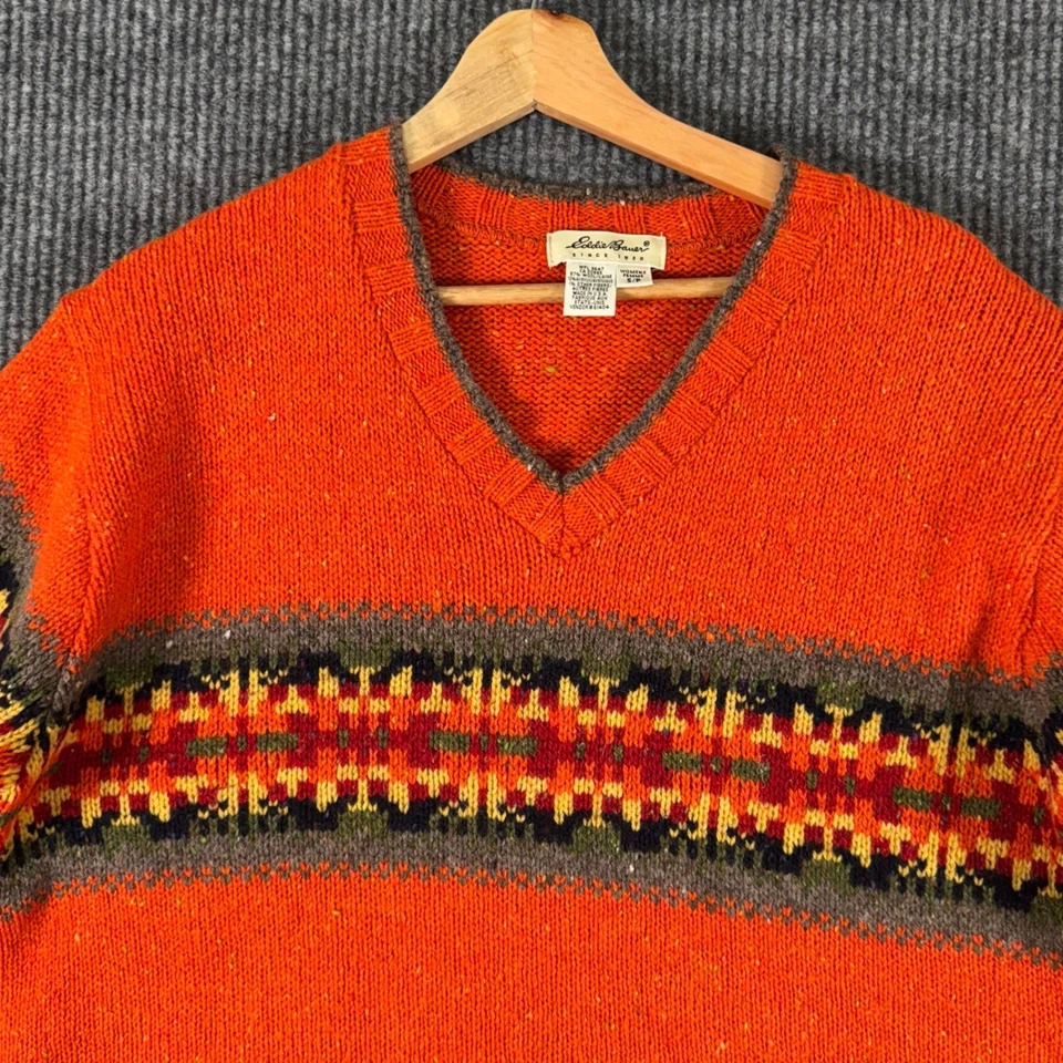Suéter retro vintage Eddie Bauer para mujer S mezcla de lana Fair Isle cuello en V esquí casa de esquí Foto 2 de 4
