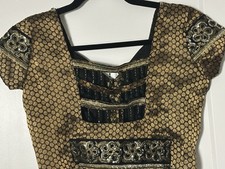 Readymade Saree Blouse Choli 32 34 Black Gold Brocade Green Beads Padded Top