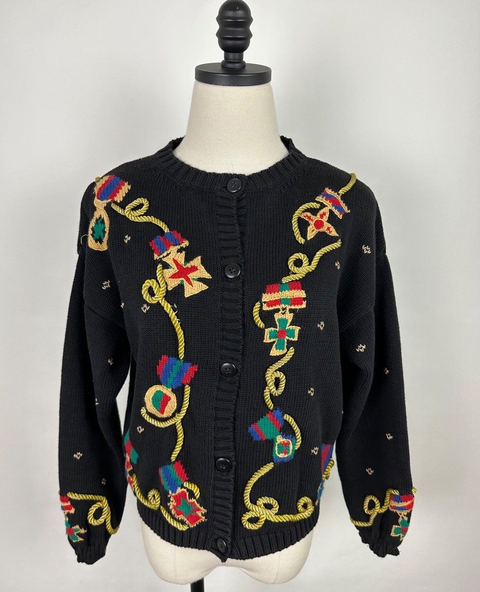 Vintage 90s Cardigan Sweater Womens XS / Small Military Medals
