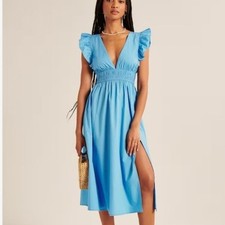 Abercrombie & Fitch Flutter Sleeve rushed waist v neck women's dress size LT