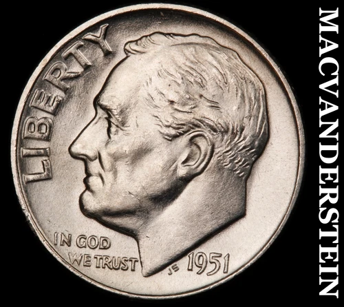 1951-D Roosevelt Dime- Silver- Choice Gem Brilliant Uncirculated Luster #J3332
