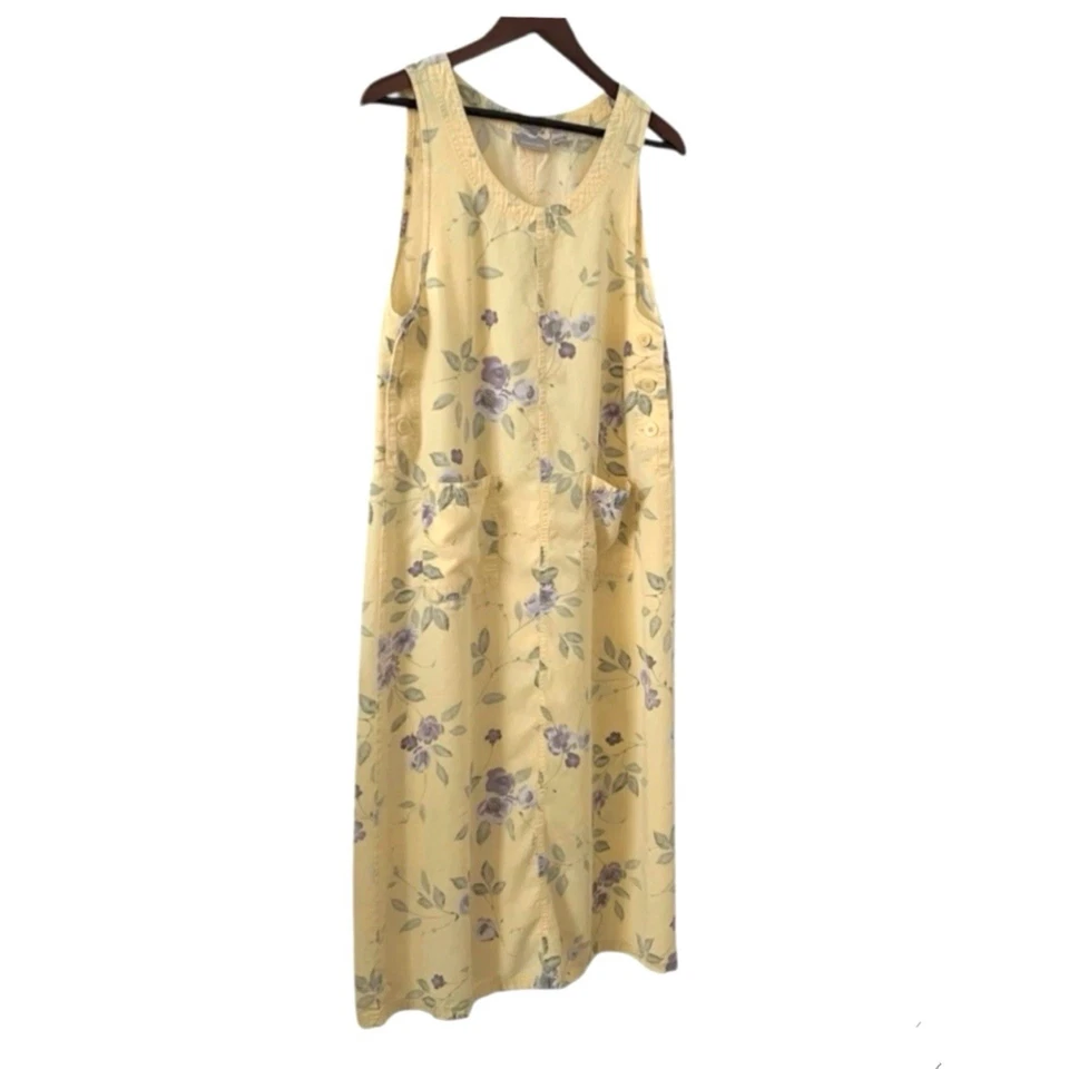 Vtg Y2K Jumper Dress Midi Floral Cottage Butter Yellow Women’s Medium Nordstrom - Image 4 of 4