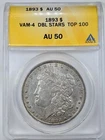 1893 Morgan Silver Dollar Vam-4 DBL Stars ANACS AU 50 Top 100