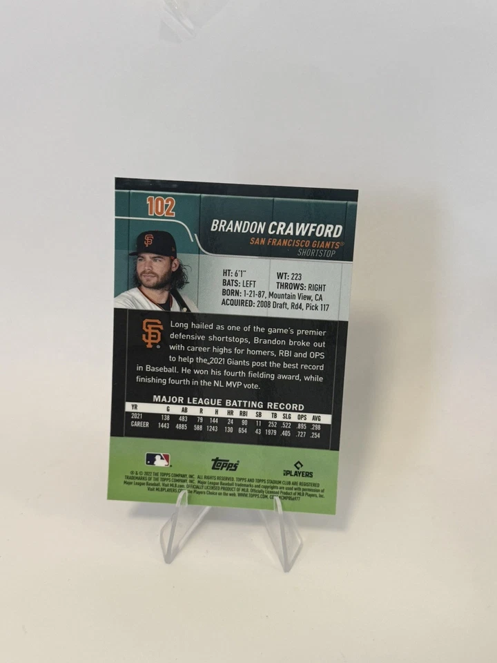 Brandon Crawford—2022 TOPPS STADIUM CLUB CHROME #102 Giants XFractor Refractor - Image 3 of 3