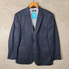 Marc Ecko Jacket Mens 44R Blue Striped Blazer Peak Lapels Poly Blend Suit Coat