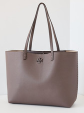 NWT TORY BURCH Mcgraw Leather Work Tote Silver Maple Gray 100% AUTHENTIC