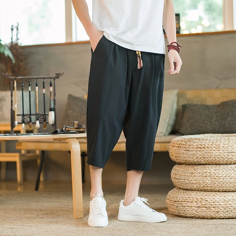 Baggy Men Linen Capri Shorts Y2K Streetwear Casual Loose Fit Hip Hop
Opens in a new window or tab