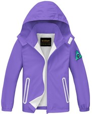 Boys Girls Waterproof Rain Jacket Detachable Hood Lightweight Raincoat Kids
