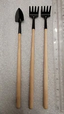 Mini Container Gardening Tool Set 3 piece Mini Rake Spades Wood Black Metal