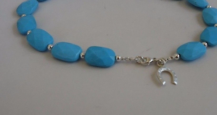 CUSTOM MADE ANKLET W/ 70 CT TUQUOISE GEMS / USA MADE /10''/ 925 sterling silver  - Image 4 of 4