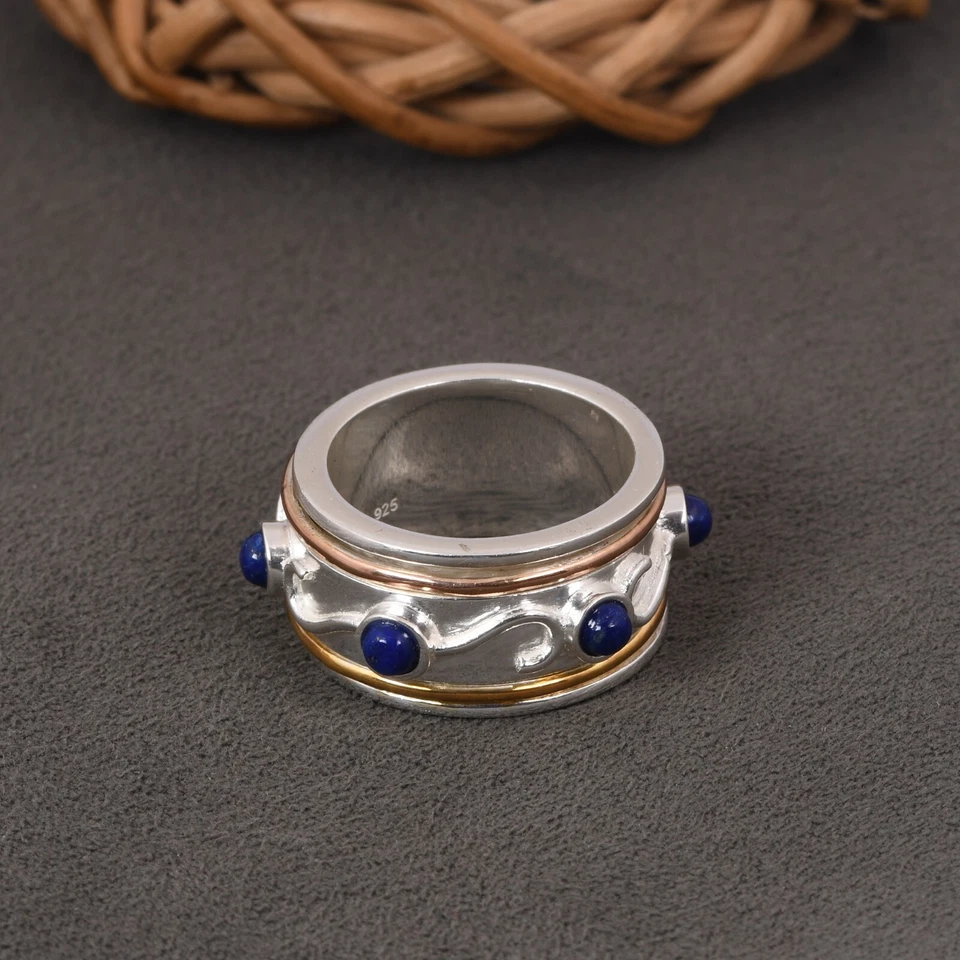 Lapis Spinner Ring 925 Sterling Silver Ring for Women, Meditation Fidget Ring - Image 3 of 4