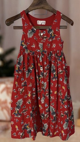 VTG Country at Heart Girls Handmade Red Norman Rockwell Print Christmas Dress 12 - Picture 7 of 15