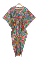 Indian Peach Long Frida Print Cotton Hippie Maxi Women Nightwear Caftan Dress