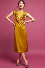 NEW Anthropologie Ruffled Satin Midi Dress by Seen Worn Kept Size 4 (Orig. $138)