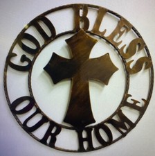METAL WALL SIGN: GOD BLESS OUR HOME  26" HEAVY METAL- NEW 