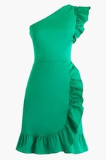 NWT J.Crew One Shoulder in Bright Kelly Green Stretch Twill Ruffle Dress 20 $168
