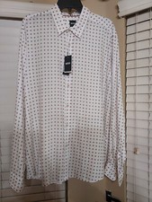 Men XL Hugo Boss Slim Fit Long Sleeve Lyocell White/Design Button Down Shirt-New