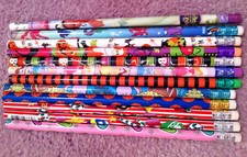 12 Pencils with erasers HB 2 with assorted designs