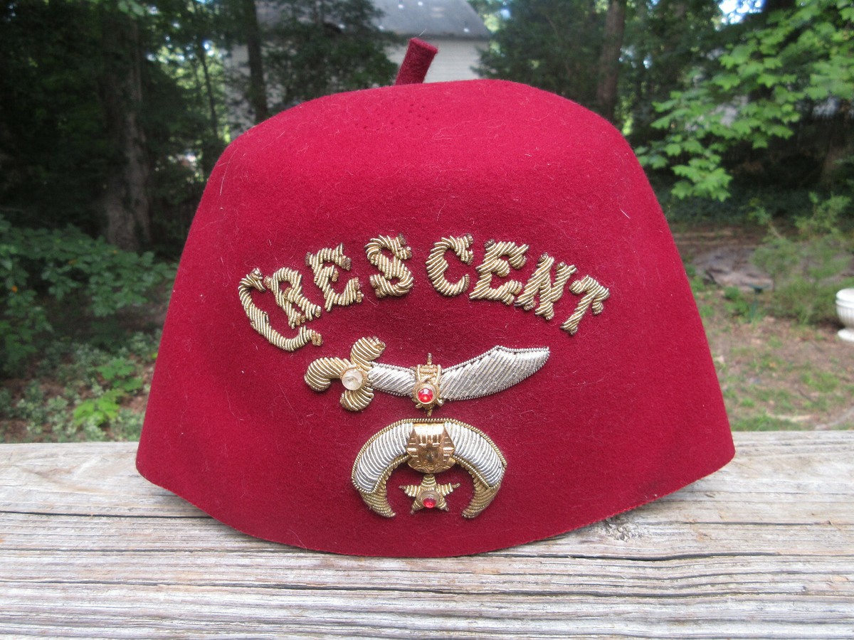 Vintage Shriners Cresent Fez Hat Embroidered with Gold Braid | eBay