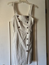 Forever 21 White Cotton/Linen Blend Sundress Small Button Front Pockets Women