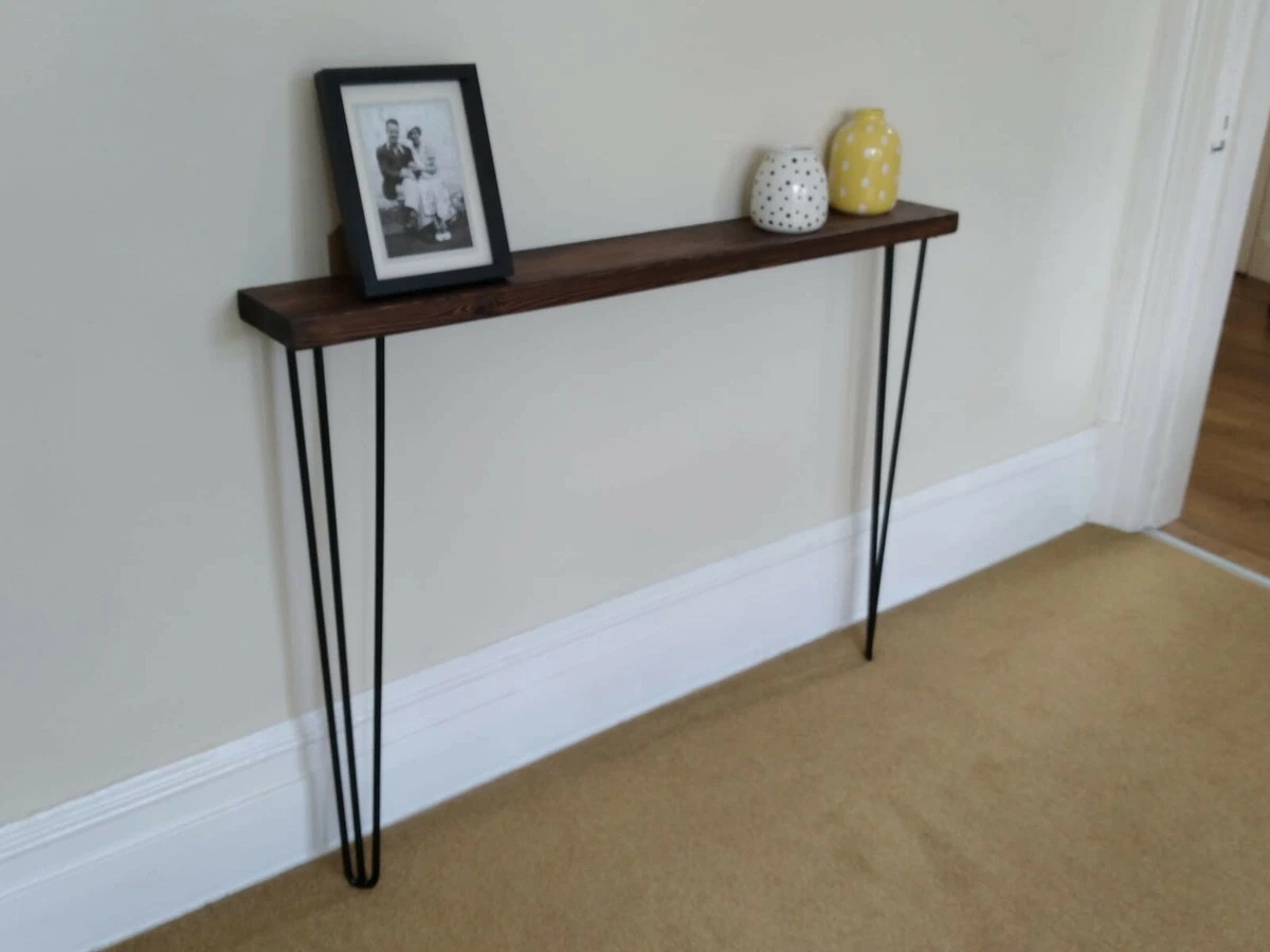 Solid Wood Narrow Hairpin Console Table Various Sizes Colours Made in UK