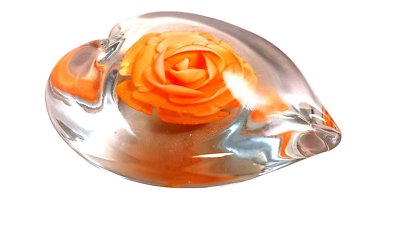 M Design Art Glass Mouth Blown Orange Flower Handmade  Paperwei...