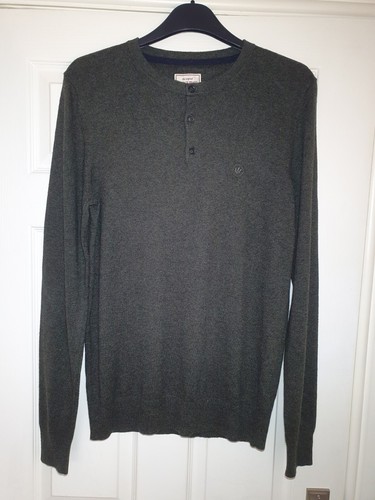 Fat Face Jumper Henley Green Size Medium Long Sleeve Cotton Cashmere