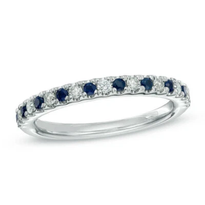 Vera Wang Love Collection 1/8 Ct Blue Sapphire & CZ Band in 925 Sterling Silver - Picture 1 of 3