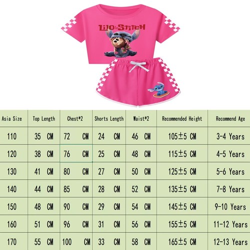 Girls Lilo&Stitch Cartoon Shorts T-shirt Set Athletic Outfit Jogging Tracksuit - Picture 16 of 24