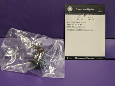 D&D miniatures Harbinger DWARF AXEFIGHTER #03 with stat card (NIB)
