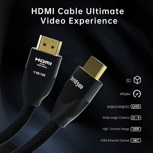 Bridgee 3m 8K HDMI 2.1 48 Gbit/s, Xbox, PS5, Monitor, HDTV, UK Verkäufer, kostenlose P&P - Bild 2 von 7