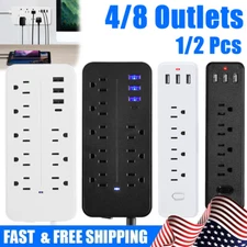 4/8 Outlet Surge Protector Power Strip Wall Mountable with USB Ports 3.6FT Cable