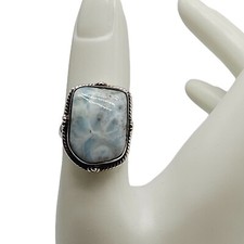 Sterling Silver 925 Vintage Blue Larimar Gemstone Statement Ring Size 7.5