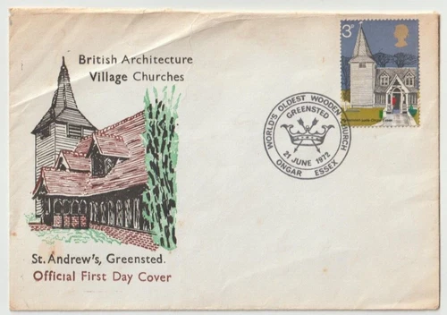 21/6/1972 UK GB FDC - Village Churches - St. Andrew's, Greensted ~ Ongar Special