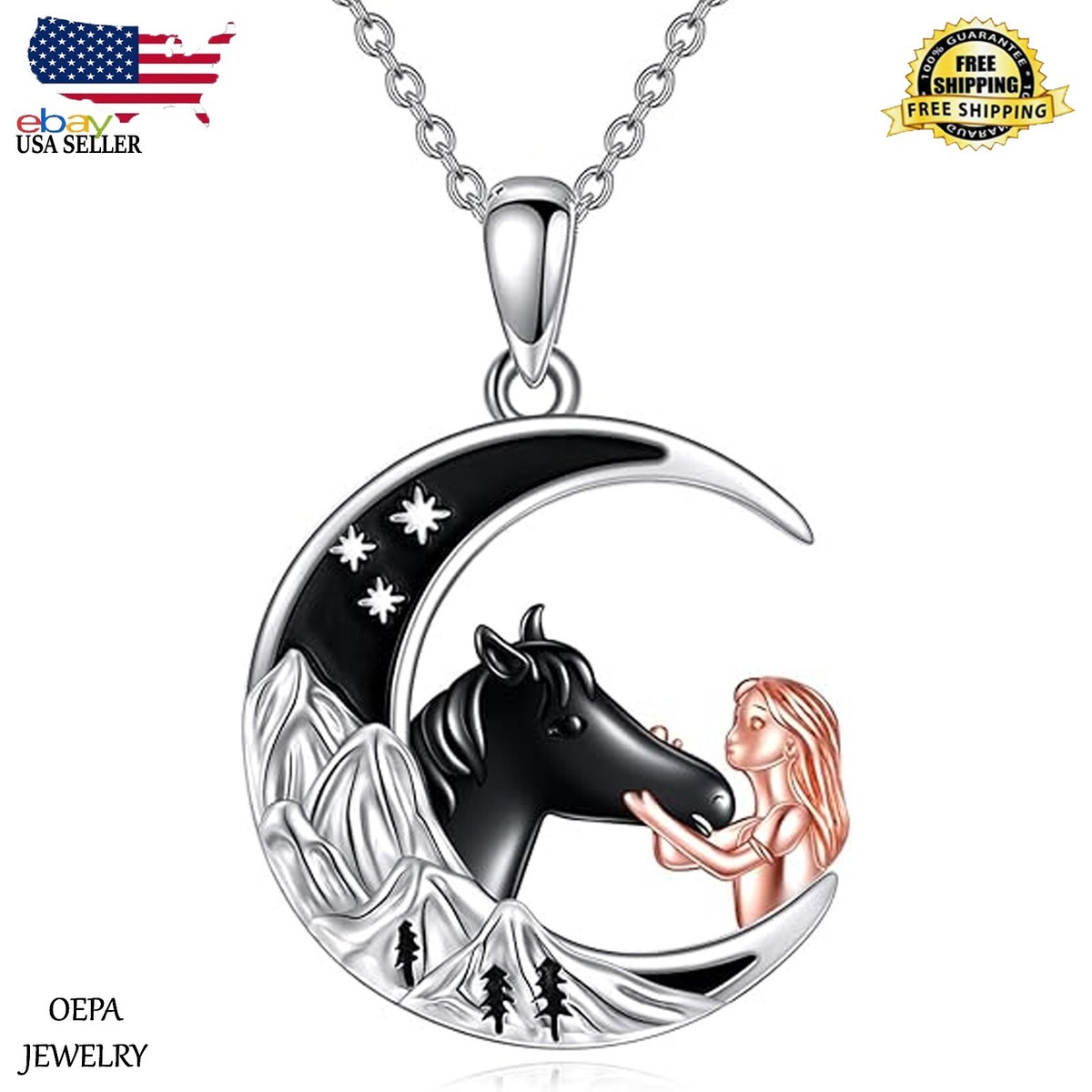 Horse and Girl Necklace Heart Necklace 925 Sterling Silver Horse Jewelry