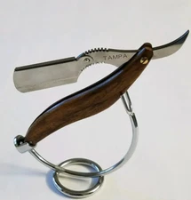 Straight Edge Barber Wood Handle Cut Throat Shaving Razor Folding Knife + Blades