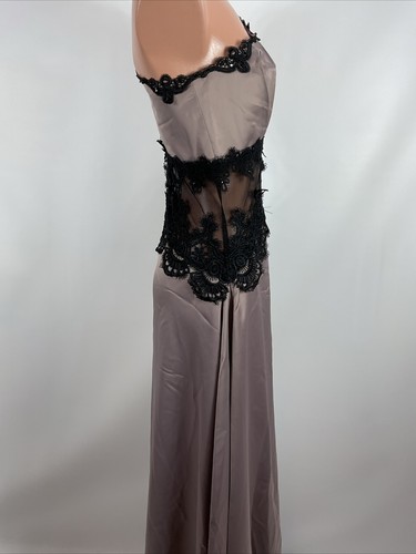 Elie Saab Light Purple Mauve Satin Black Lace sheer panel runway gown Dress 8/36 - Picture 7 of 11