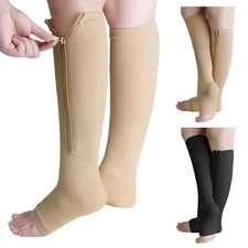 Nylon Zipper Compression Socks Support Graduated Stockings Mens Womens 20-30mmHg